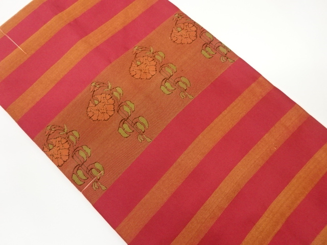 JAPANESE KIMONO / VINTAGE NAGOYA OBI / WOVEN STRIPE & FLOWER